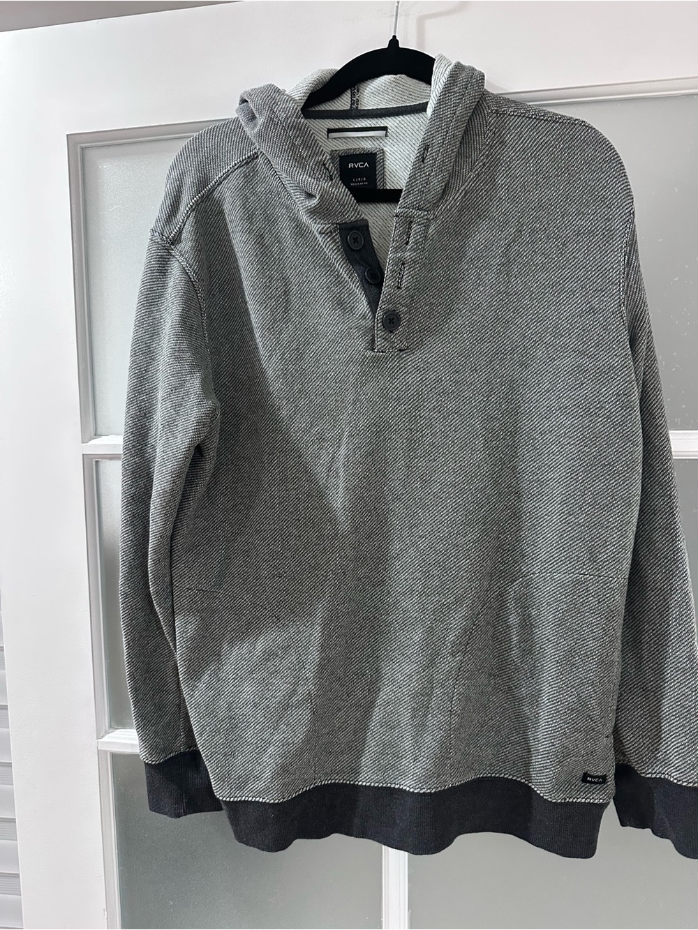 RVCA Gray Textured Henley Hoodie Men’s Large Regular Fit Pullover